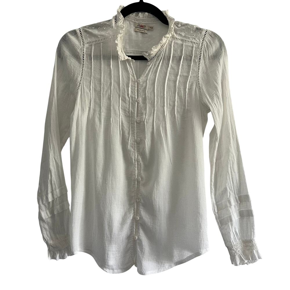 Faherty White Organic Cotton Lace Trim Ruffle Blouse XS Boho Coastal Romantic